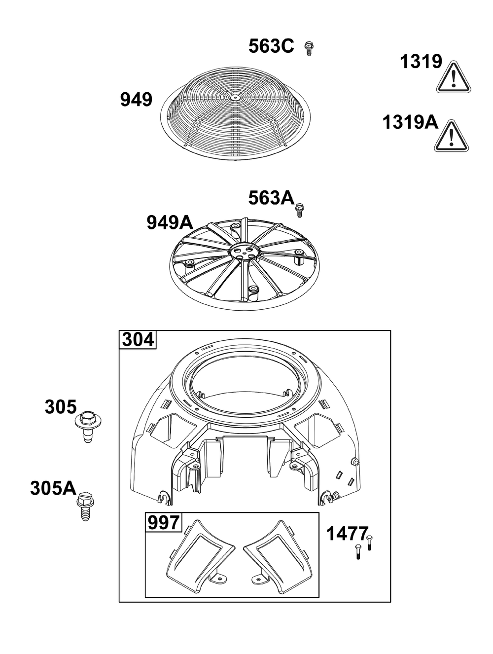 Blower Housing Group Diagram and Parts List for 44C777-0010-G1 400000 - 699999 Briggs and Stratton Engine